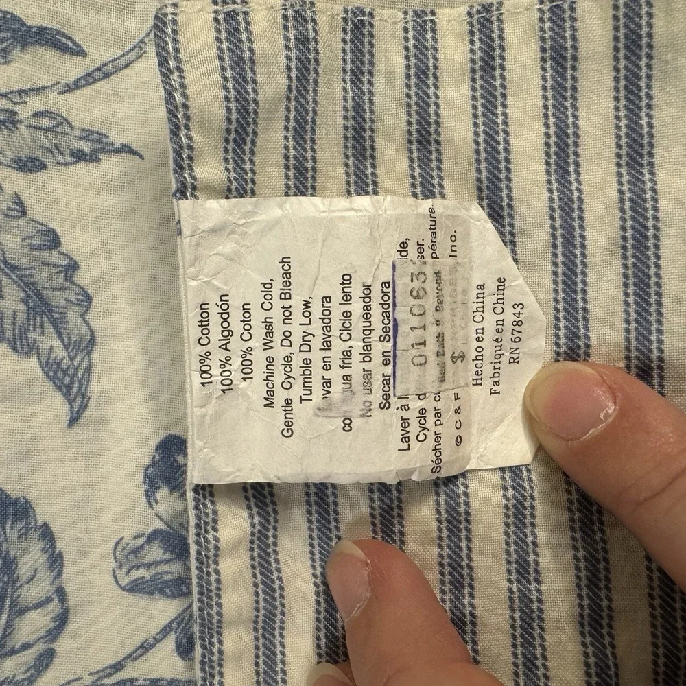 C&F Enterprises Brighton Blue Toile Reversible Cotton Napkins Floral Stripe Set